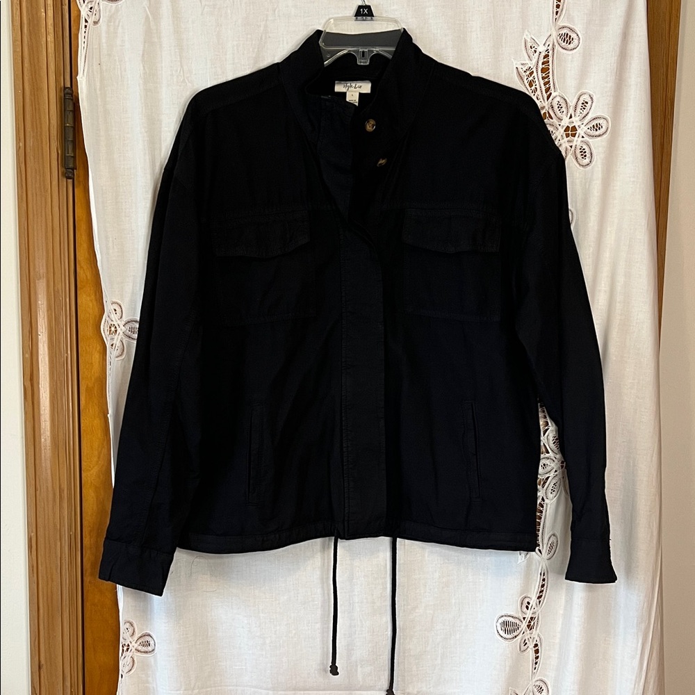 Style Co Black Utility Jacket Brown Buttons L